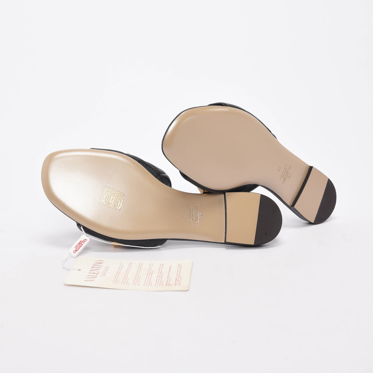 Valentino Black Lambskin Roman Stud Flat Slides 39