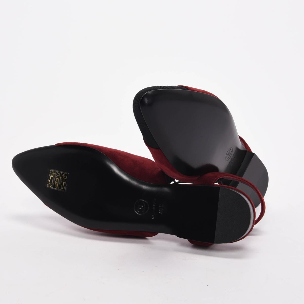 Chanel Burgundy Suede Ankle Bow Slingback Flats 40