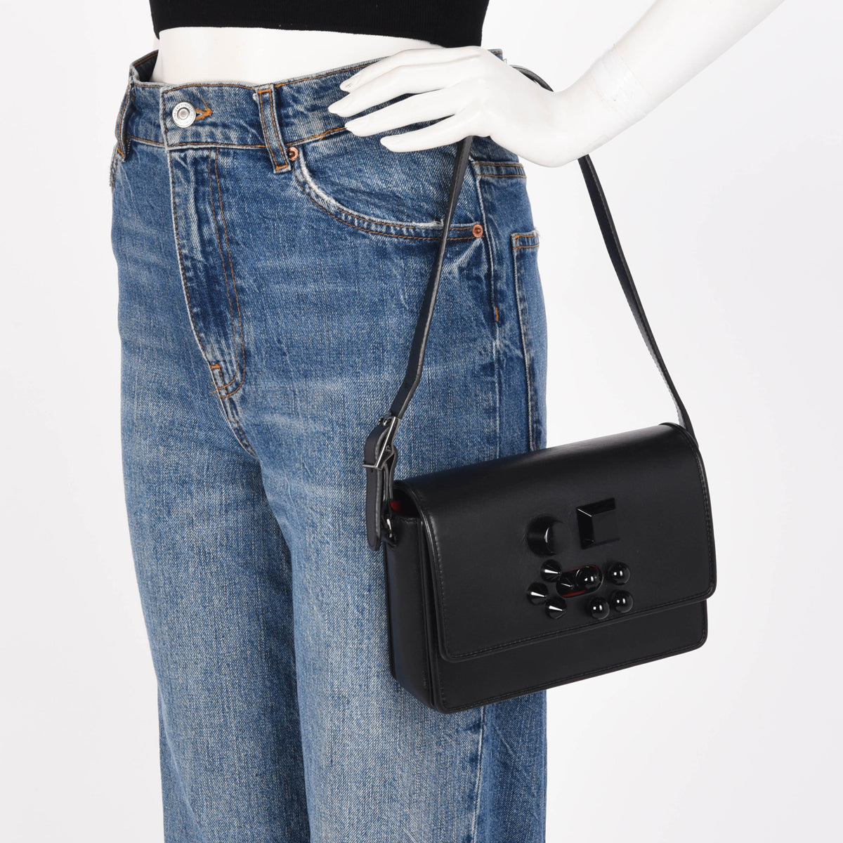 Christian Louboutin Black Calfskin Studded Carasky Cross Body Bag