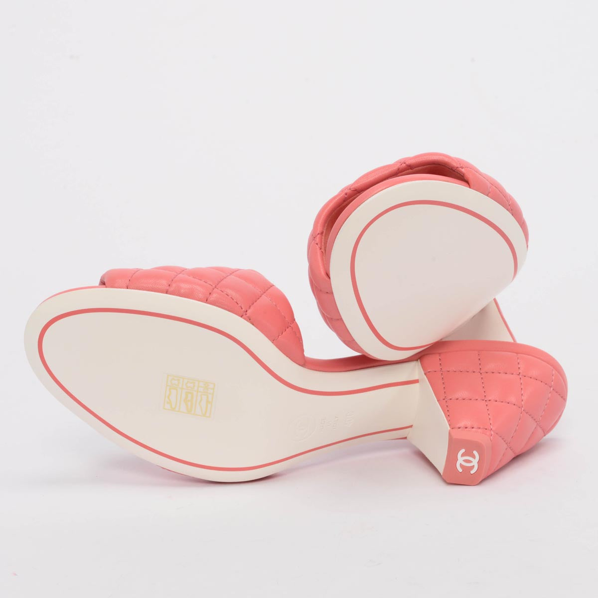 Chanel Coral Quilted Lambskin Textured CC Mules 40