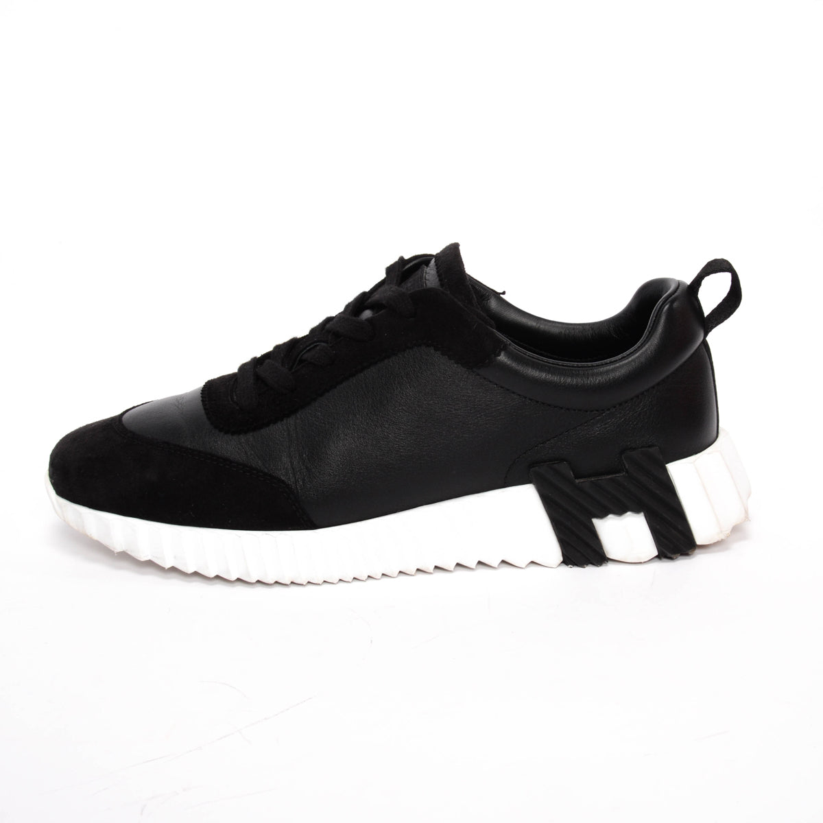 Hermes Black Leather & Suede Bouncing Sneakers 38