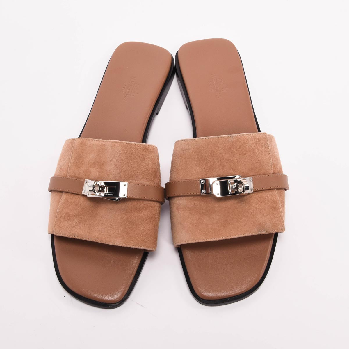 Hermes Rose Perle Suede Goatskin Giulia Sandals 41