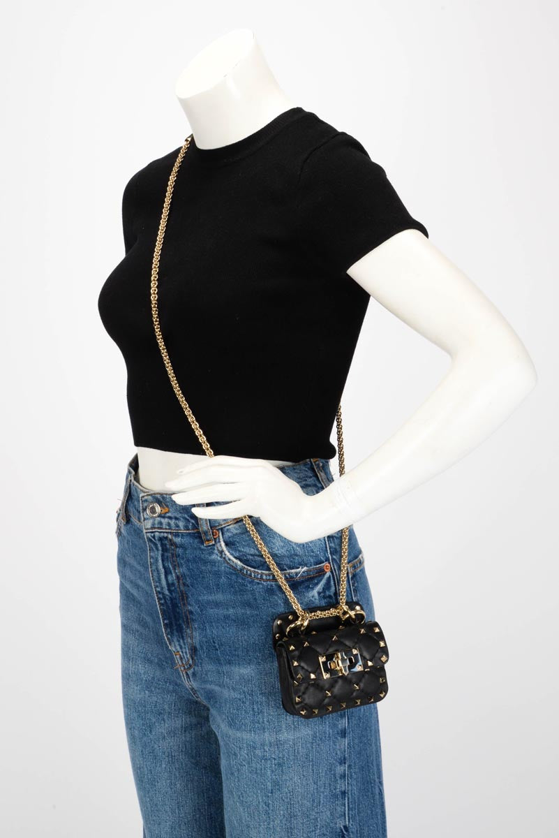 Valentino Black Nappa Leather Micro Rockstud Spike Bag