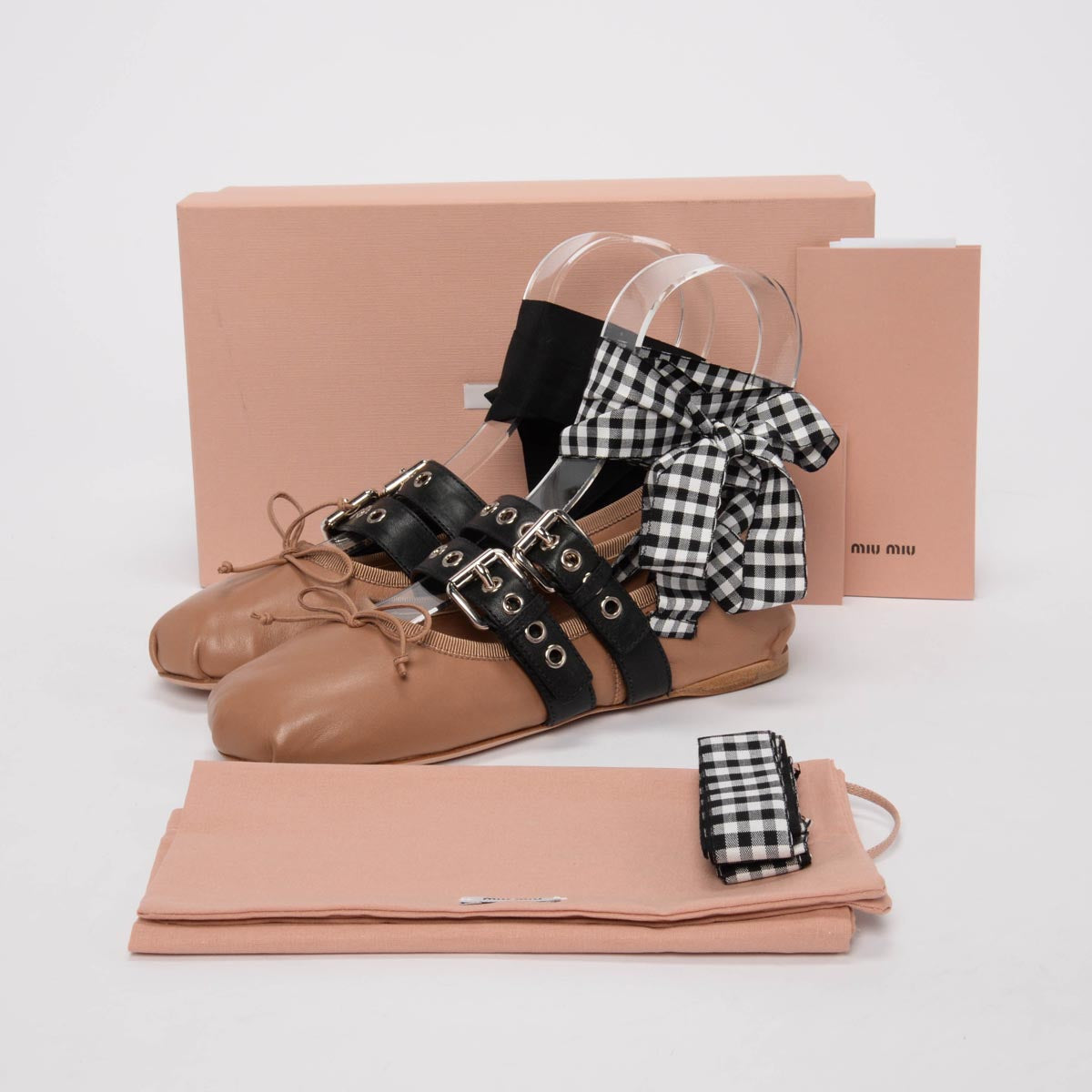 Miu Miu Nude Lambskin Ribbon Buckle Ballet Flats 37