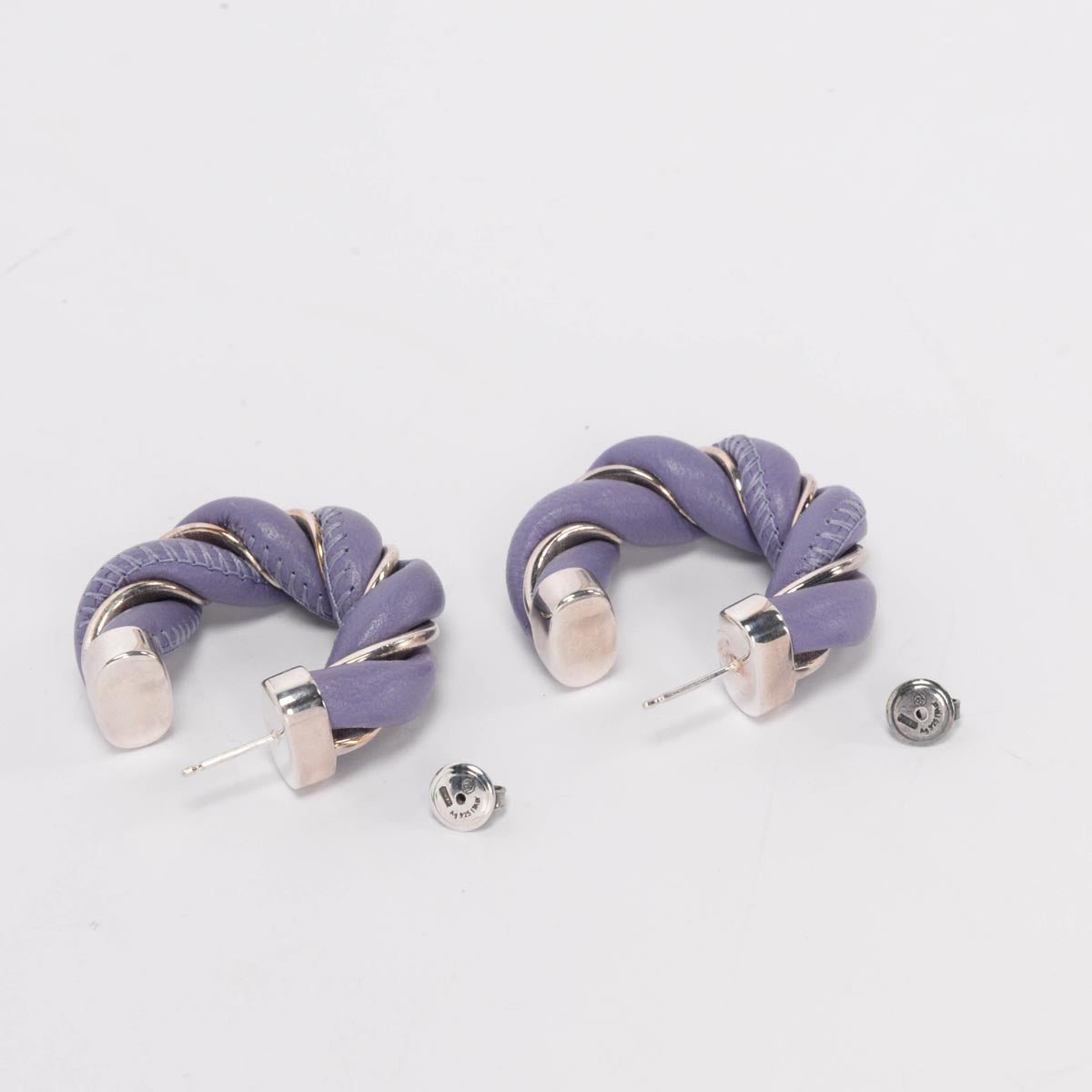 Bottega Veneta Lavender Leather & Silver Twist Earrings
