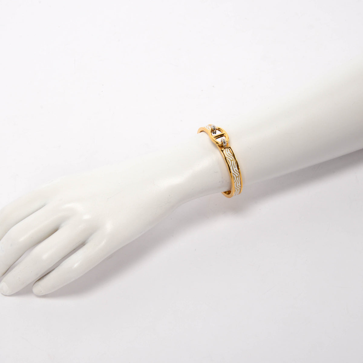 Hermes White & Gold Enamel Mini Clic Chaine d'Ancre Bracelet