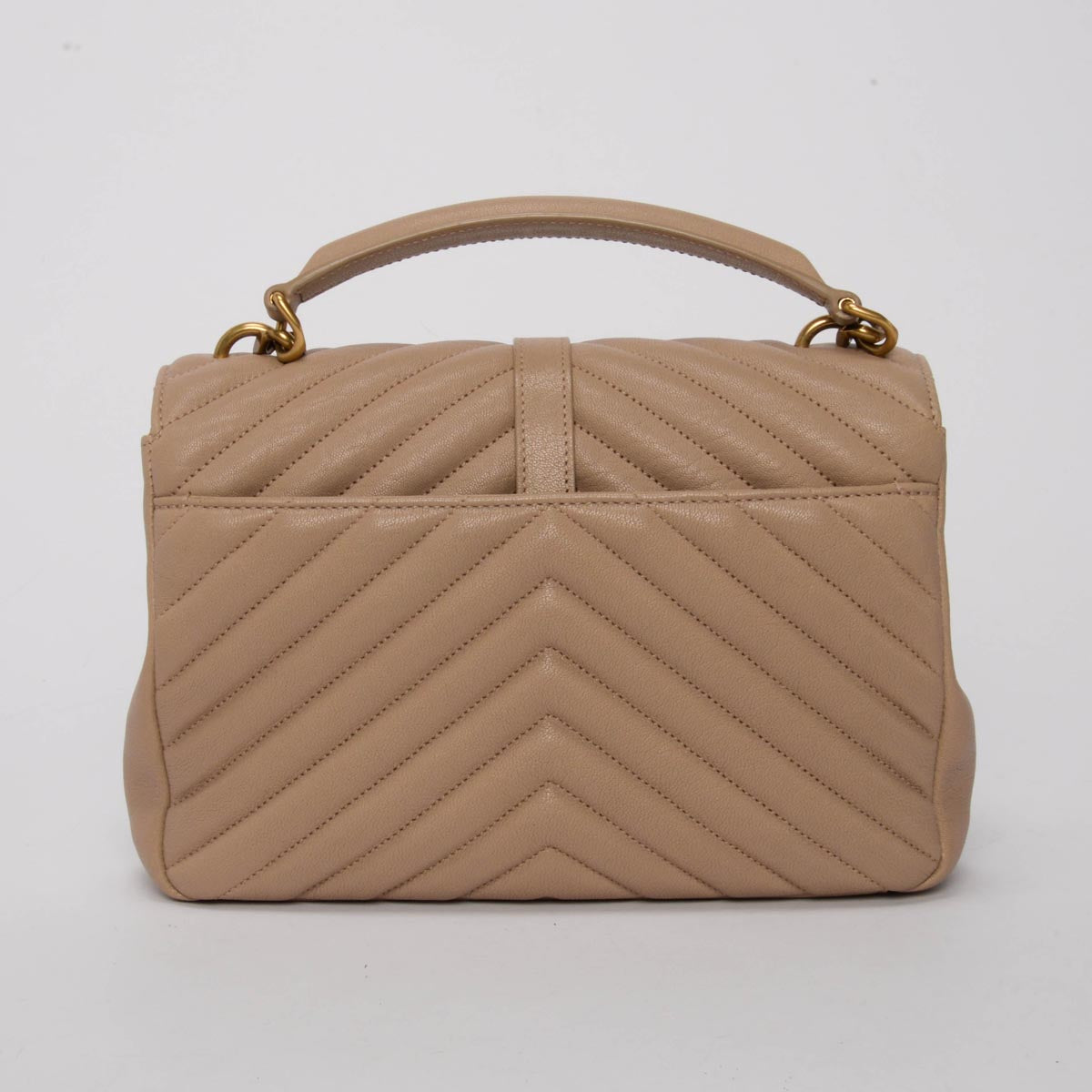 Saint Laurent Beige Chevron Calfskin Medium College Bag