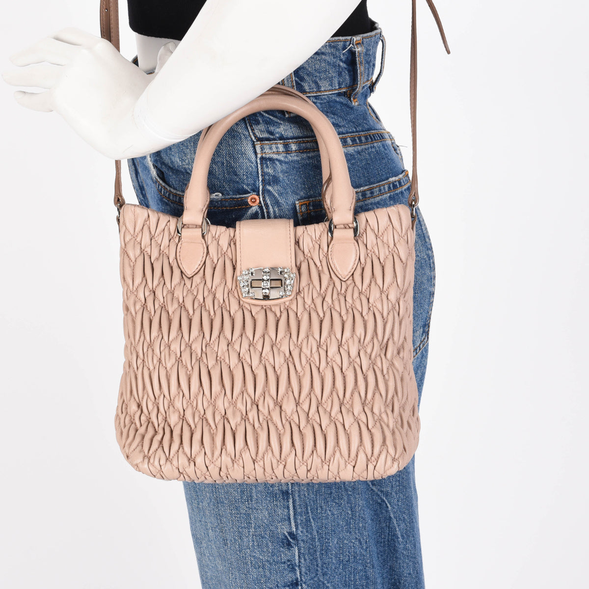 Miu Miu Beige Matelasse Mini Crystal Tote