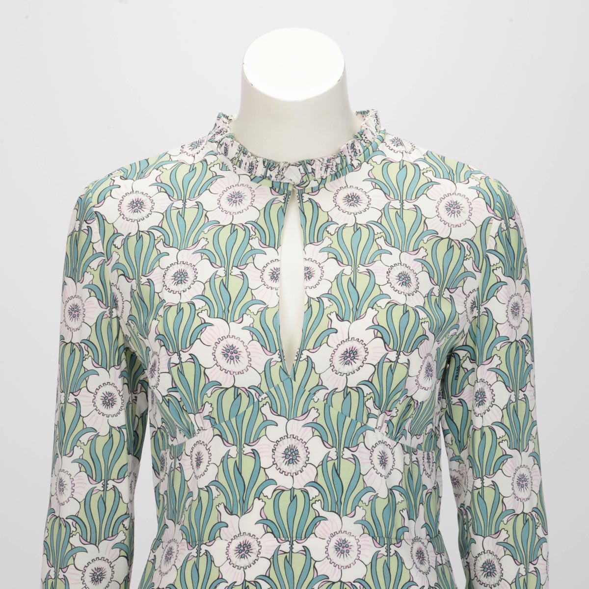 Prada Green Printed Floral Long Sleeve Dress IT 40