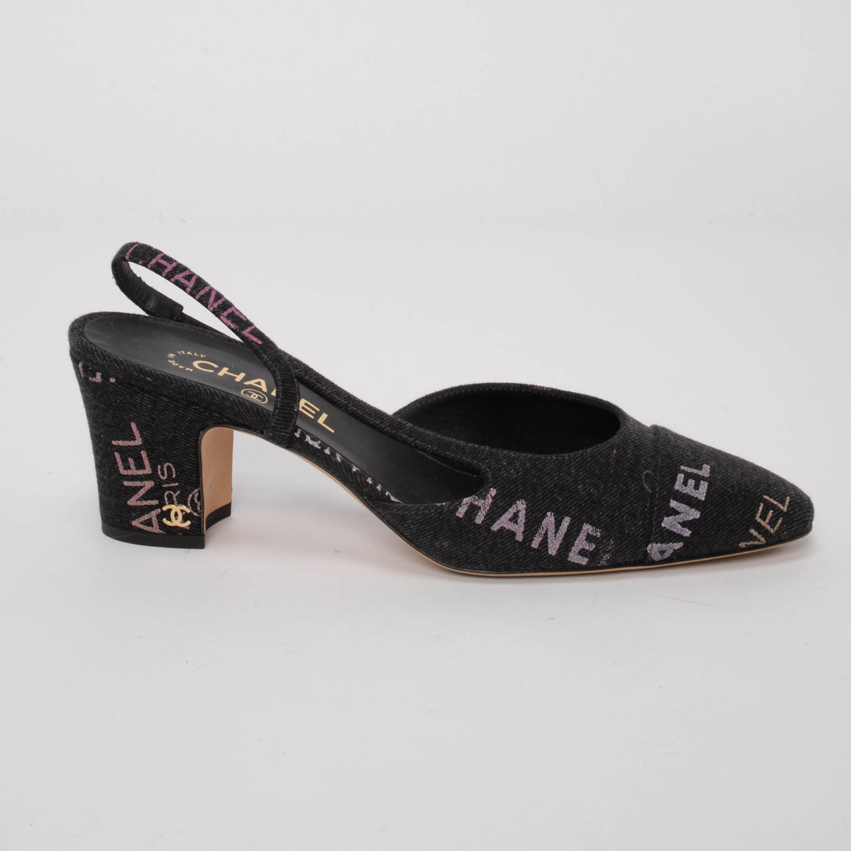 Chanel Black Denim Mood CC Slingback Pumps 40.5