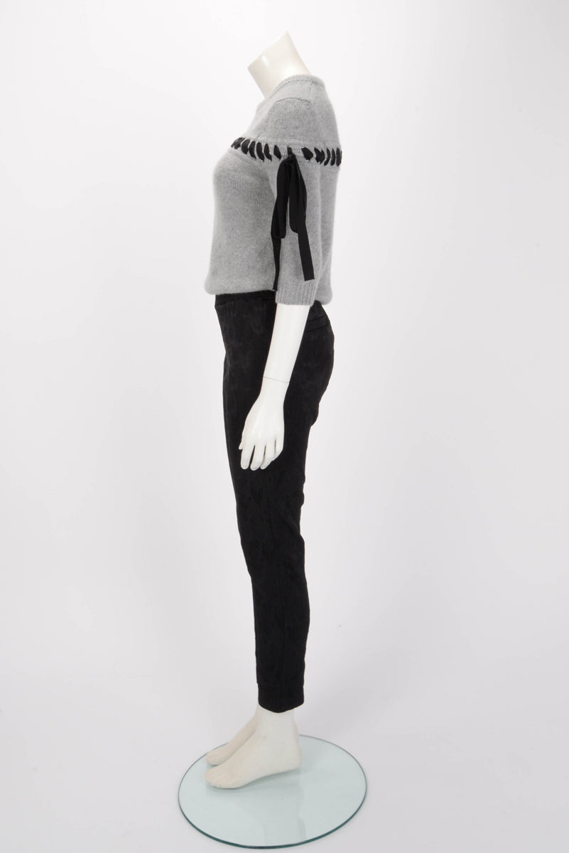 Chanel Black Silk Jacquard Elastic Waist Pants FR 40