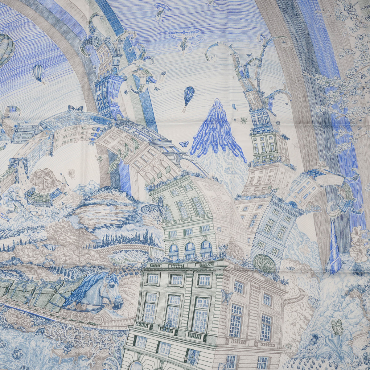 Hermes Blue Electric Silk Les Folies Du Faubourg Scarf