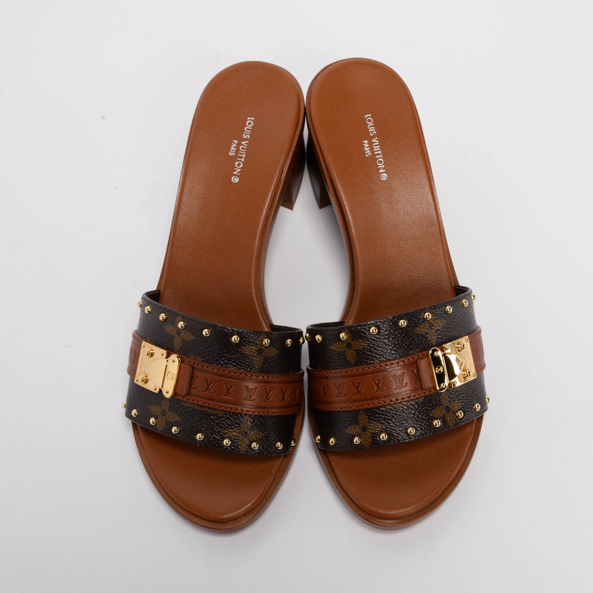 Louis Vuitton Tan Monogram Lockit Mules 37.5