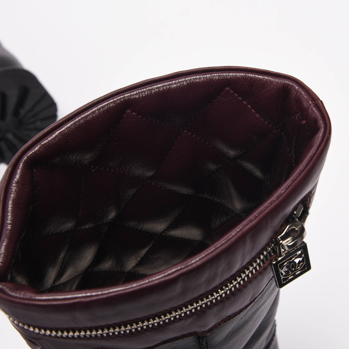 Chanel Black & Burgundy Calfskin Motorcycle Zipper Boots 40