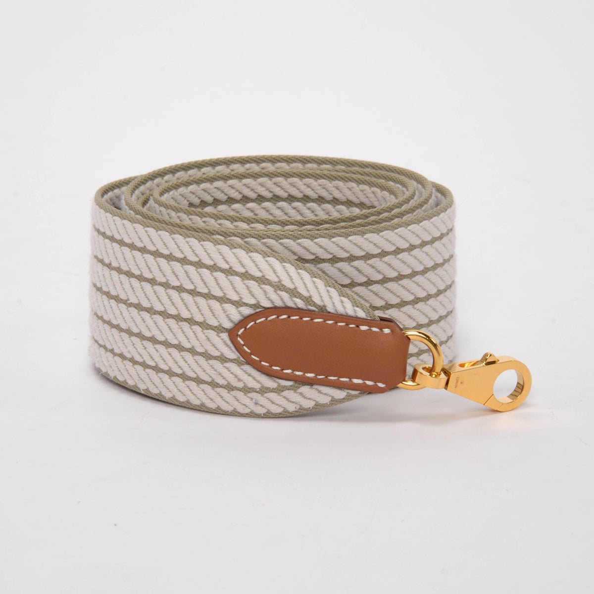 Hermes Beige Marfa & Gris Pale Canvas Sangle Cordage 50mm Bag Strap