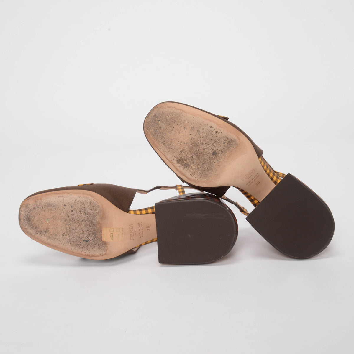 Fendi Brown & Yellow Check Promenade Slingback Loafers 36