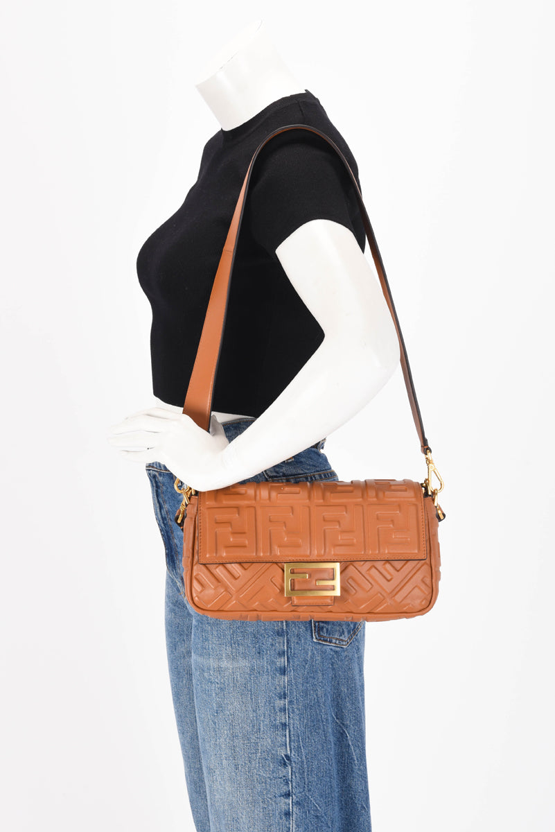 Fendi Brandy Nappa FF Embossed Baguette Bag