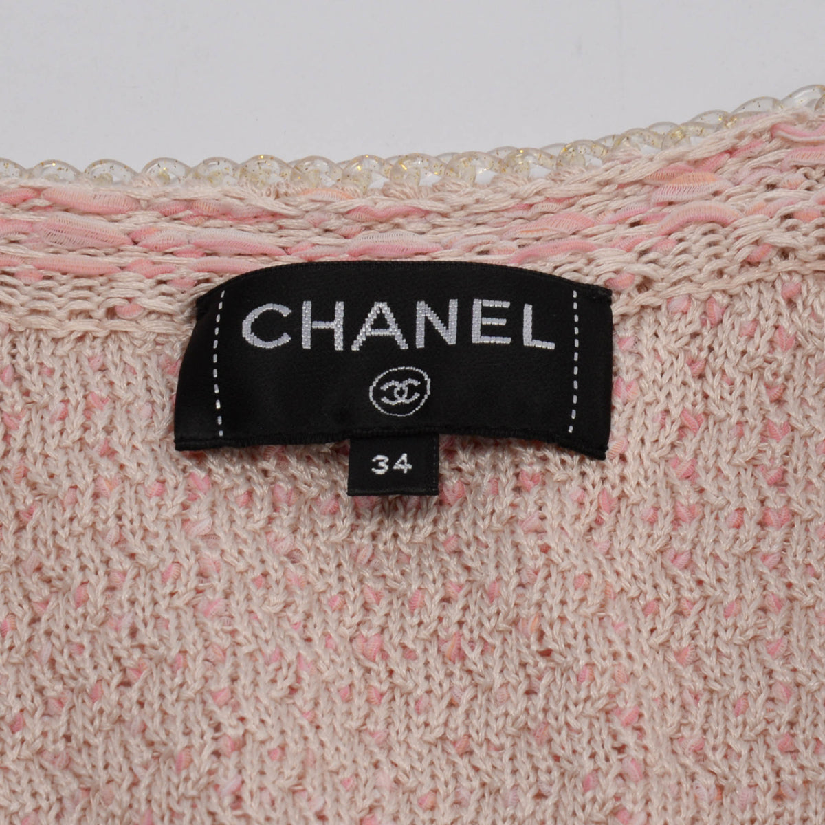Chanel Pink Diamond Knit Braided Trim Cardigan FR 34