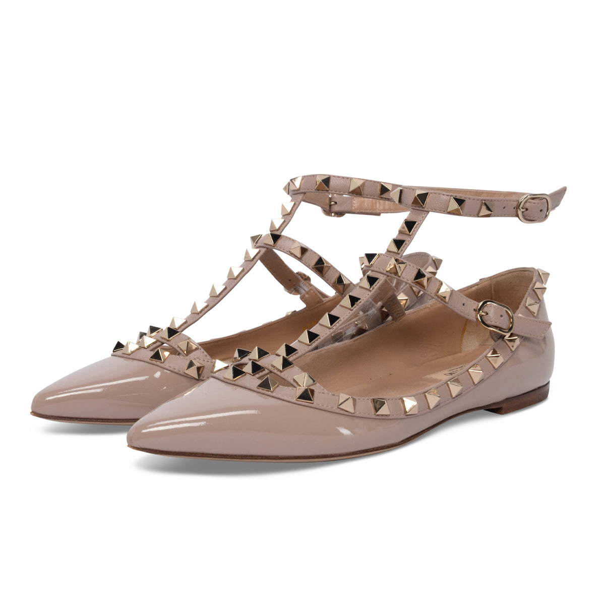 Valentino Poudre Patent Rockstud Cage Flats 36