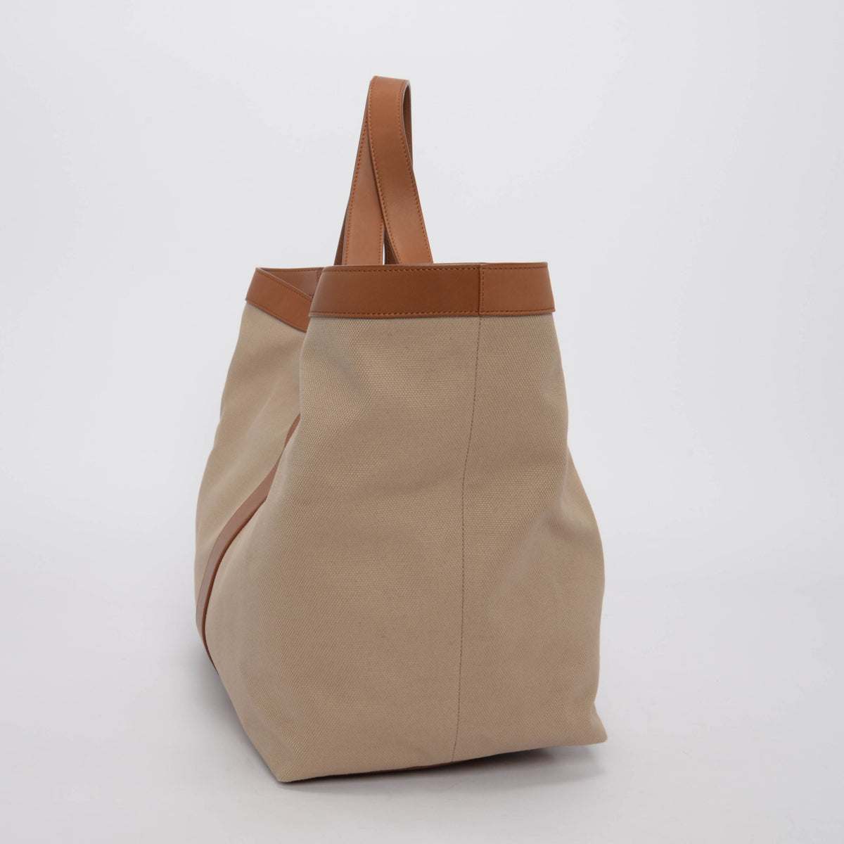 Saint Laurent Brown & Ecru Leather & Canvas Y Tote