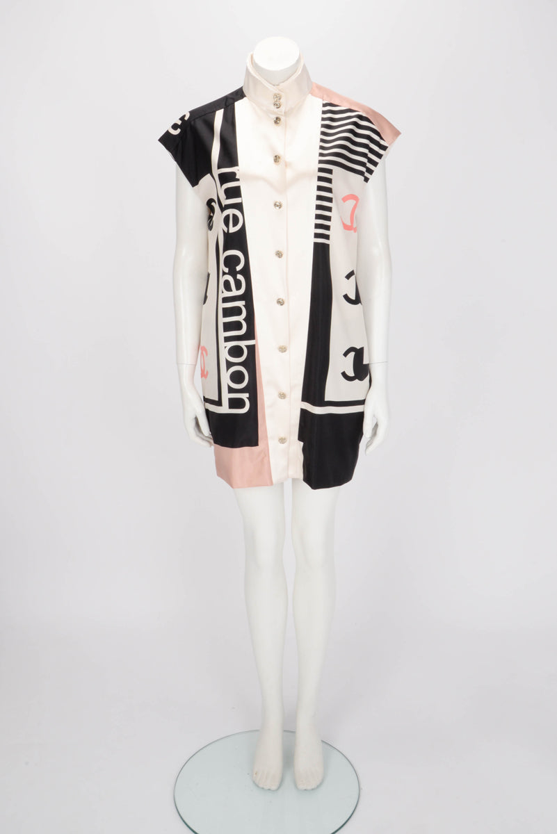 Chanel Ivory Silk CC Print Tunic Dress FR 34