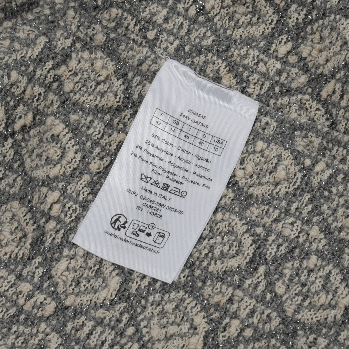 Dior Grey Tweed Knit Macrocannage Short-Sleeved Jacket FR 42