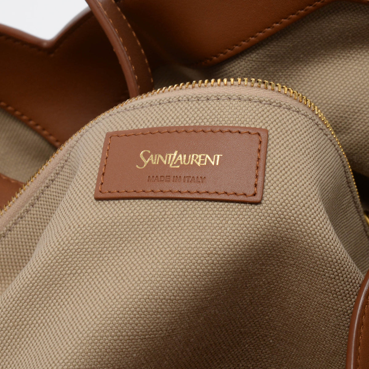 Saint Laurent Brown & Ecru Leather & Canvas Y Tote