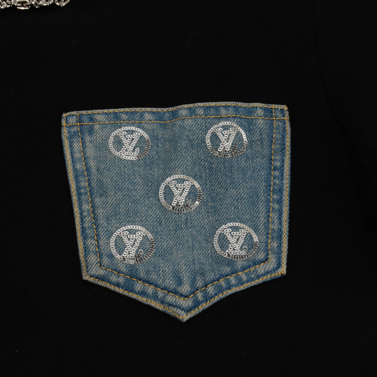 Louis Vuitton Black Cotton Monoram Denim Pocket Tee XXS
