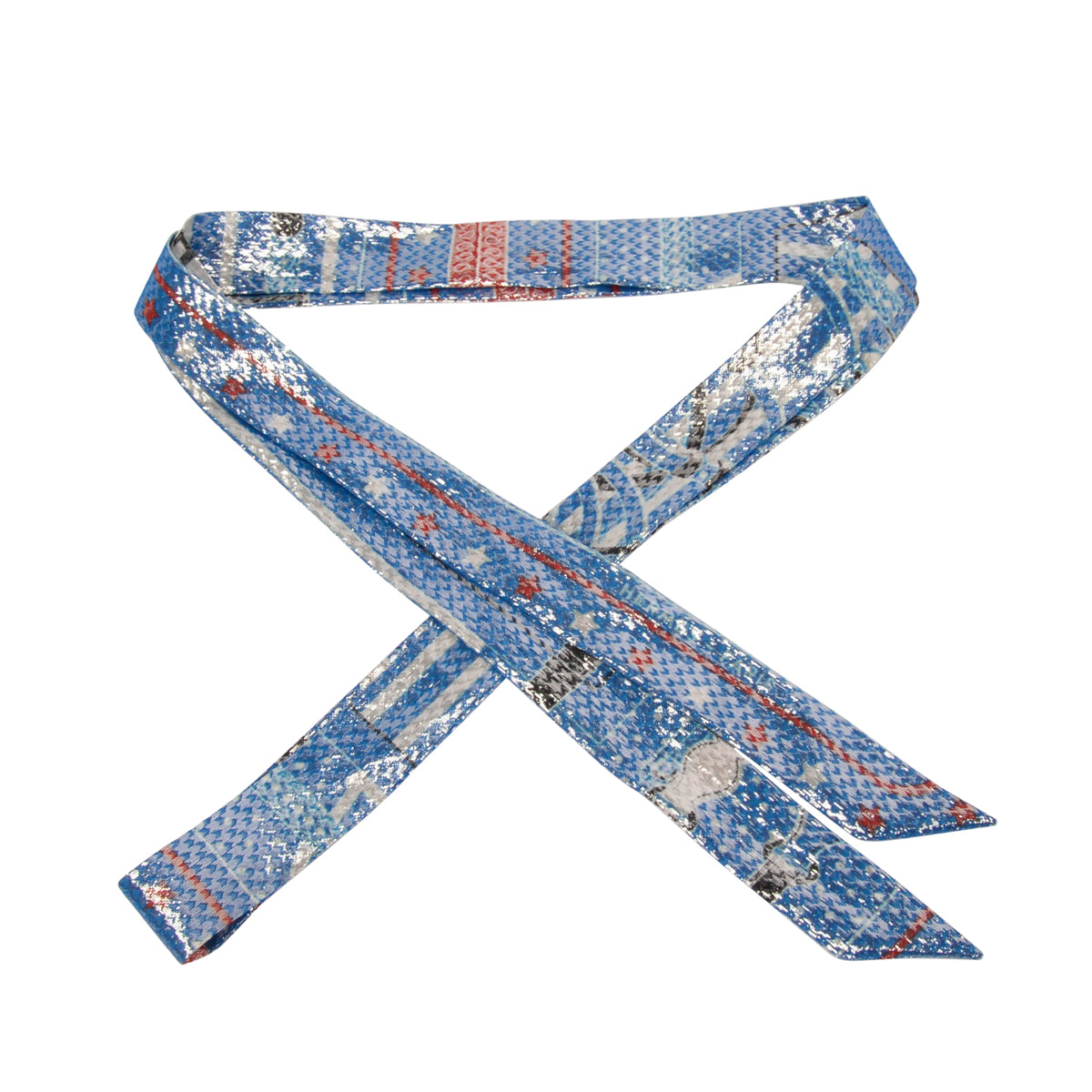 Hermes Blue Silk & Lurex Disco Coaching Twillon