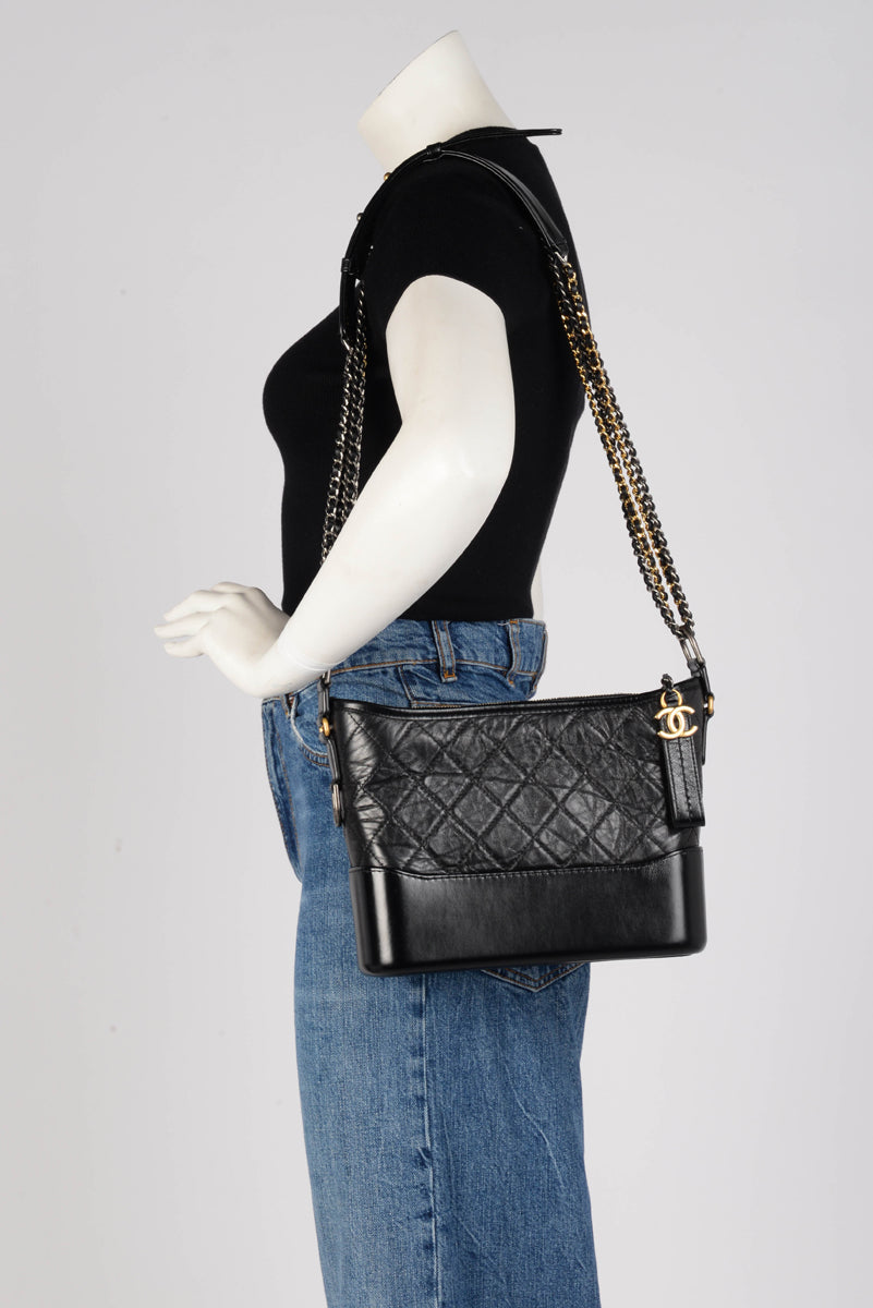 Chanel Black Aged Calfskin Medium Gabrielle Hobo Bag