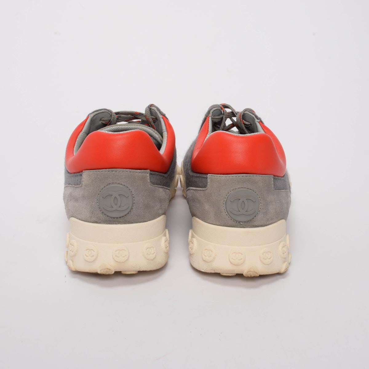 Chanel Grey & Orange Nylon Low Top Sneakers 42