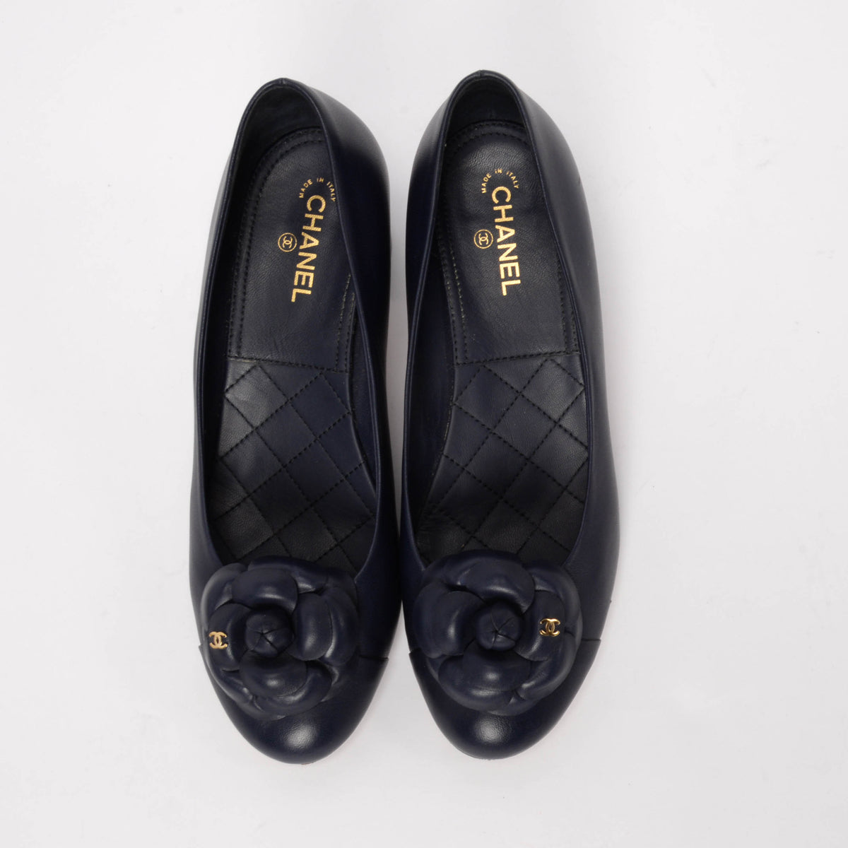 Chanel Navy Lambskin Camellia Pumps 40.5