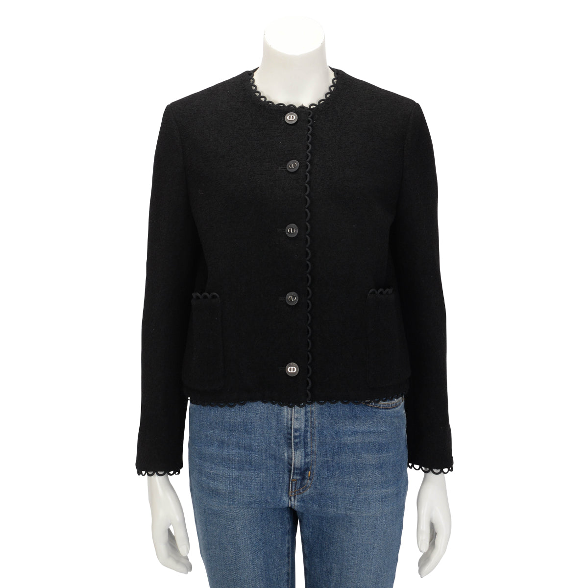 Dior Black Wool Boucle Scalloped Edge Jacket FR 42