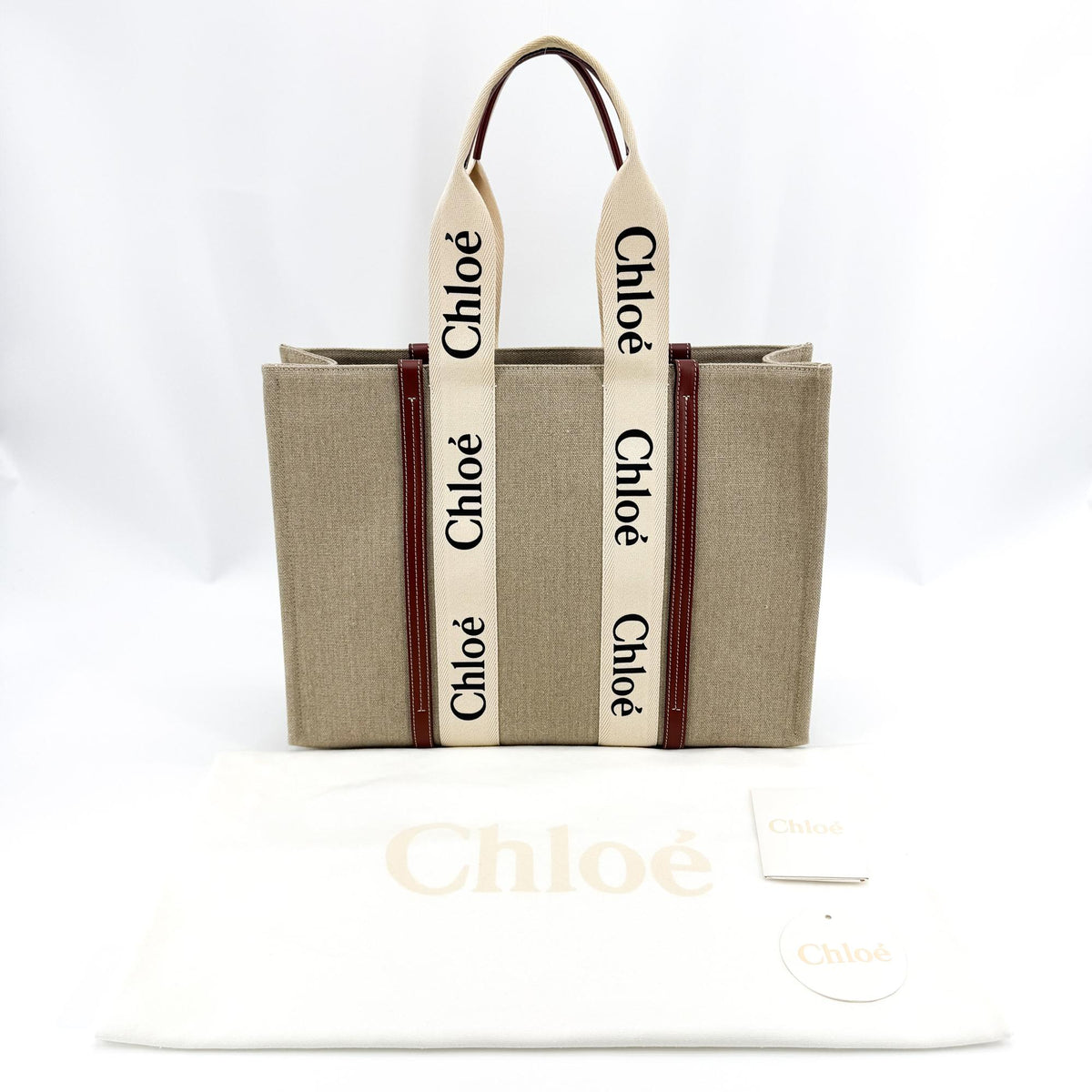 Chloe Brown Canvas with Leather Medium Woody Tote
