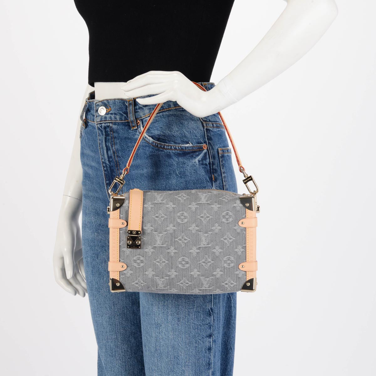Louis Vuitton Grey Monogram Denim Side Trunk MM