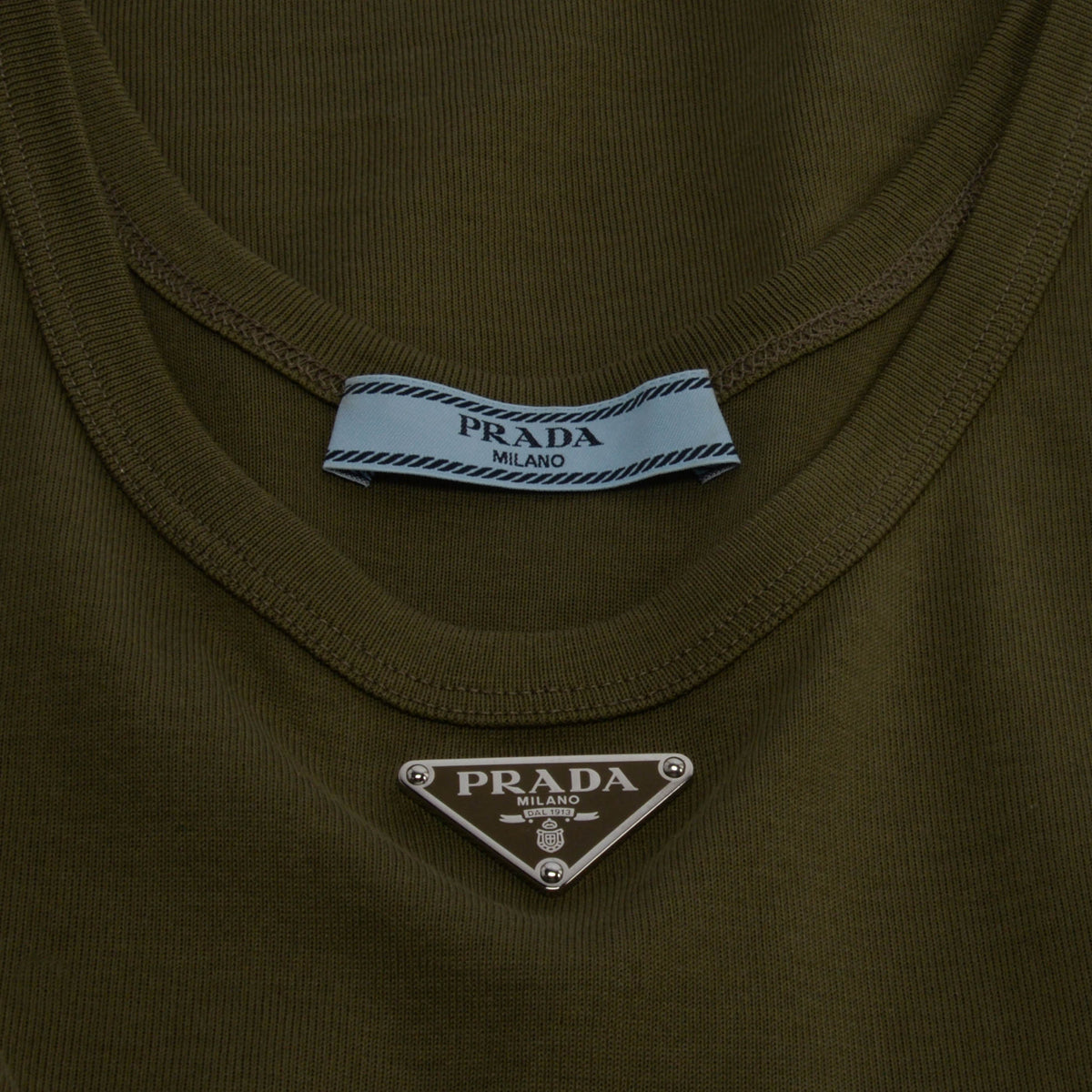 Prada Khaki Cotton Triangle Logo Singlet Top IT 38