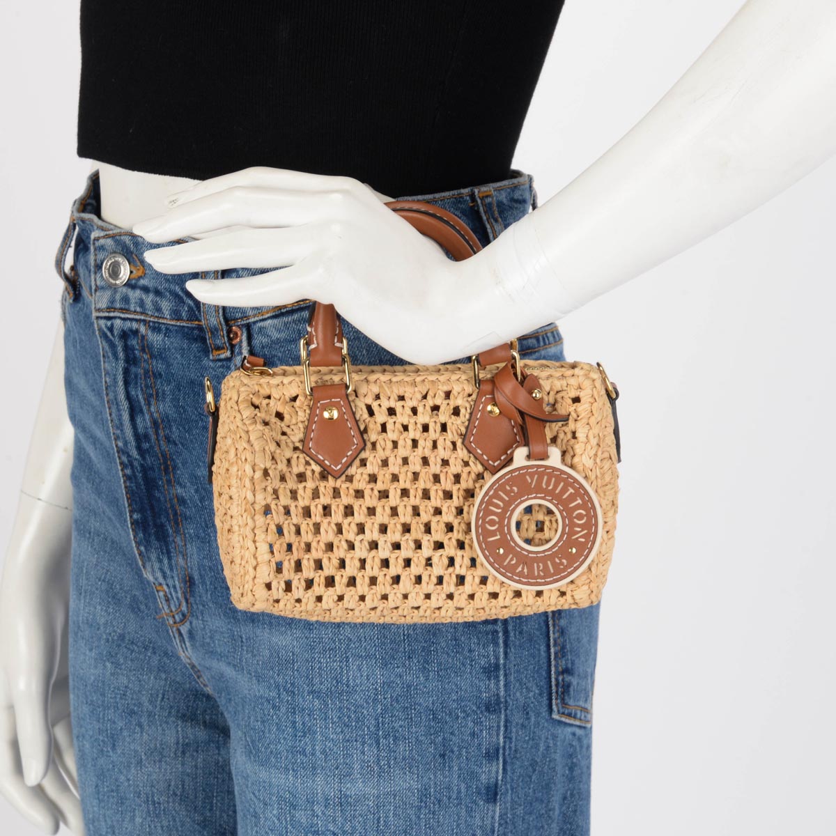Louis Vuitton Tan Leather & Raffia Nano Speedy