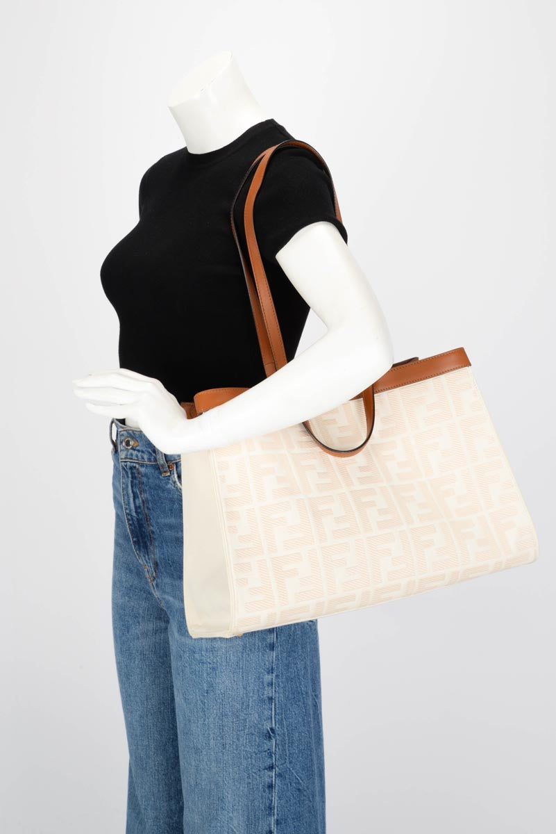 Fendi Cream FF Embroidered Canvas Medium Peekaboo X-Tote Tote