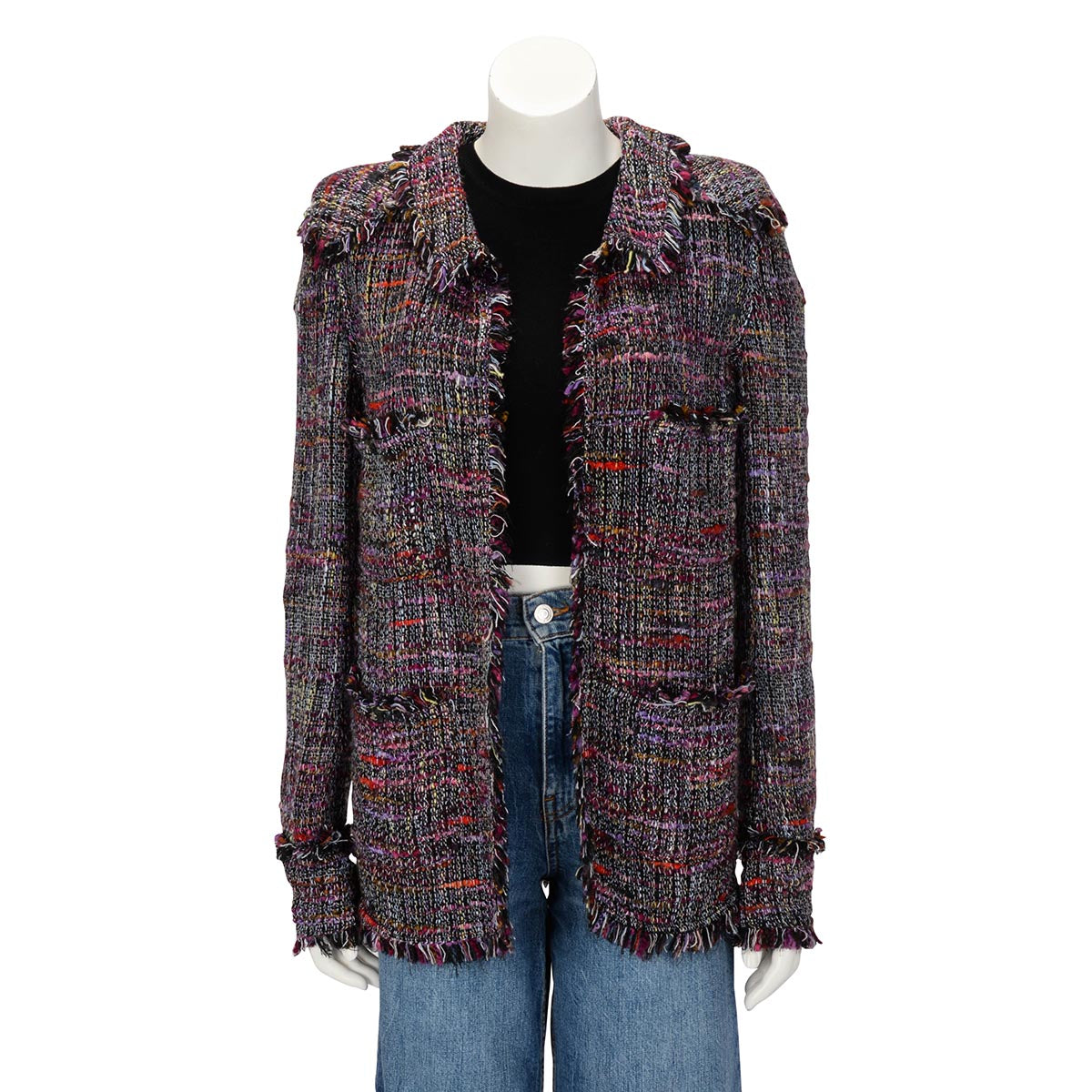 Chanel Purple Fantasy Tweed Frayed Edge Jacket FR 38