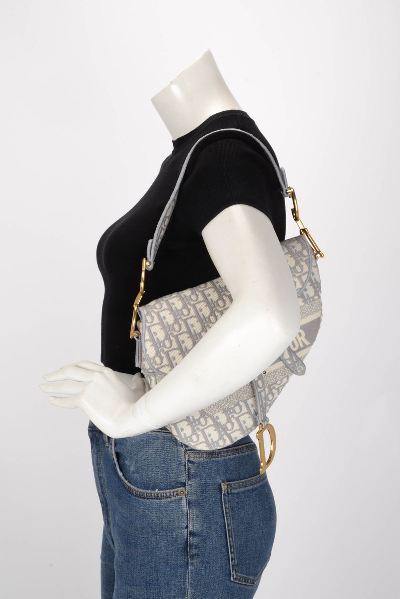 Dior Grey Oblique Canvas Medium Saddle Bag