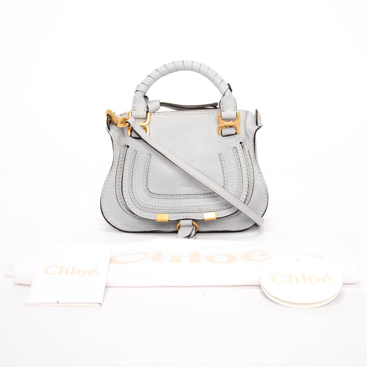 Chloe Pale Blue Grained Calfskin Mini Double Marcie Bag