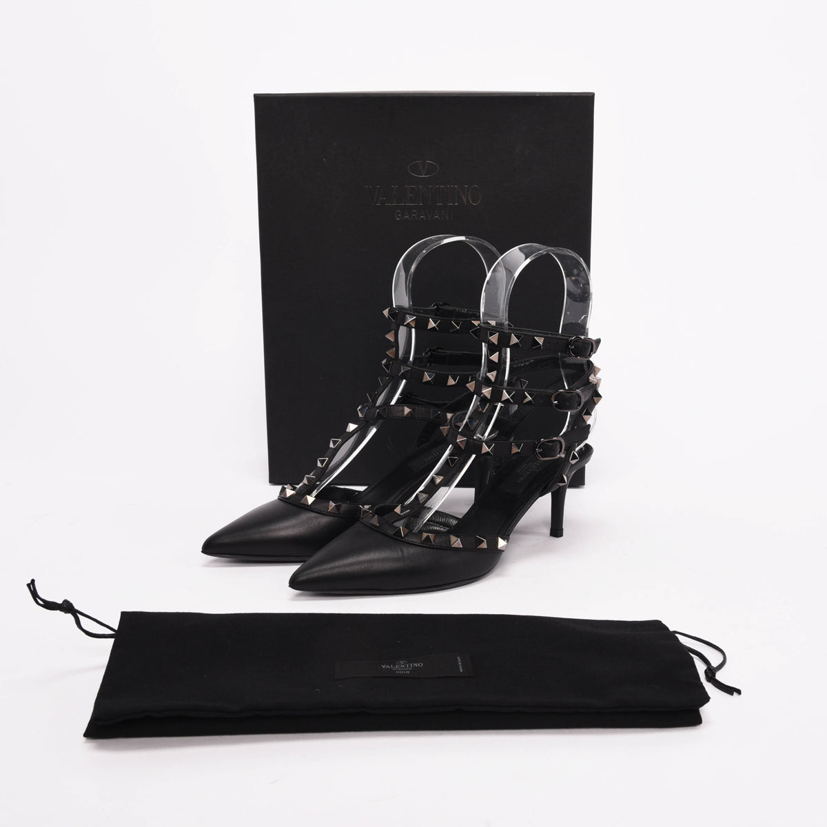 Valentino Black Matt Leather Rockstud Cage Pumps 36.5
