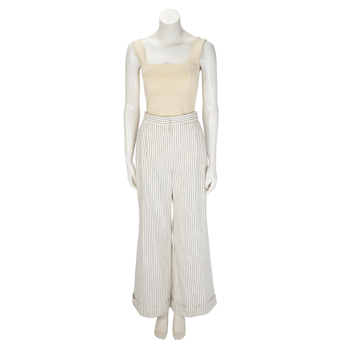 Chanel White & Black Pinstriped Wide Leg Pants FR 40