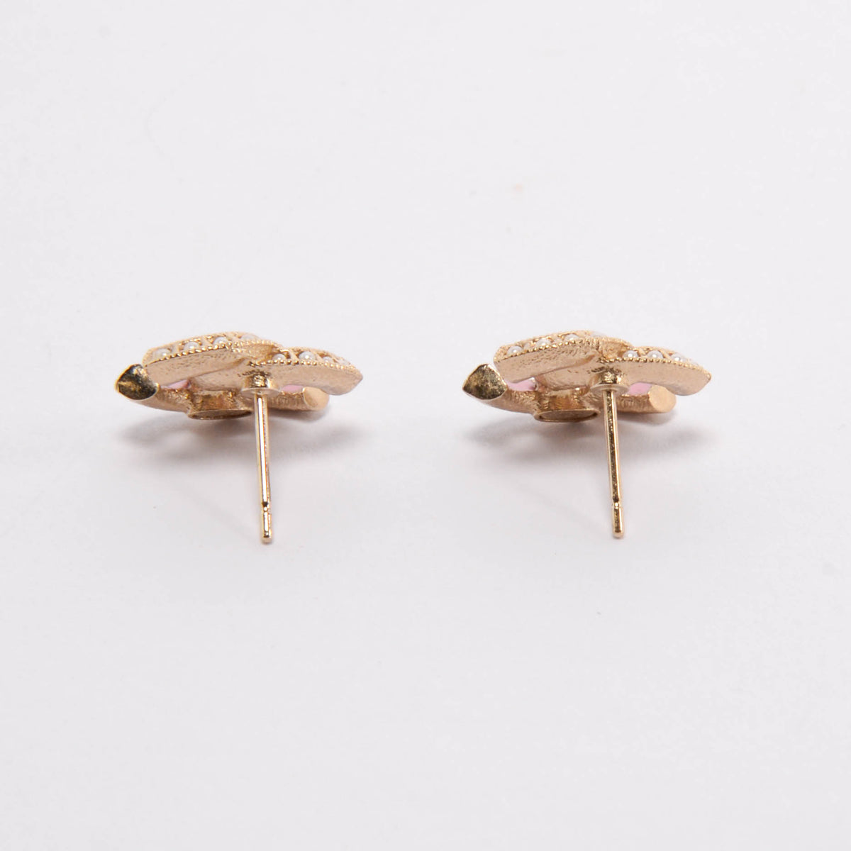 Chanel Pink & Gold Pearl CC Stud Earrings