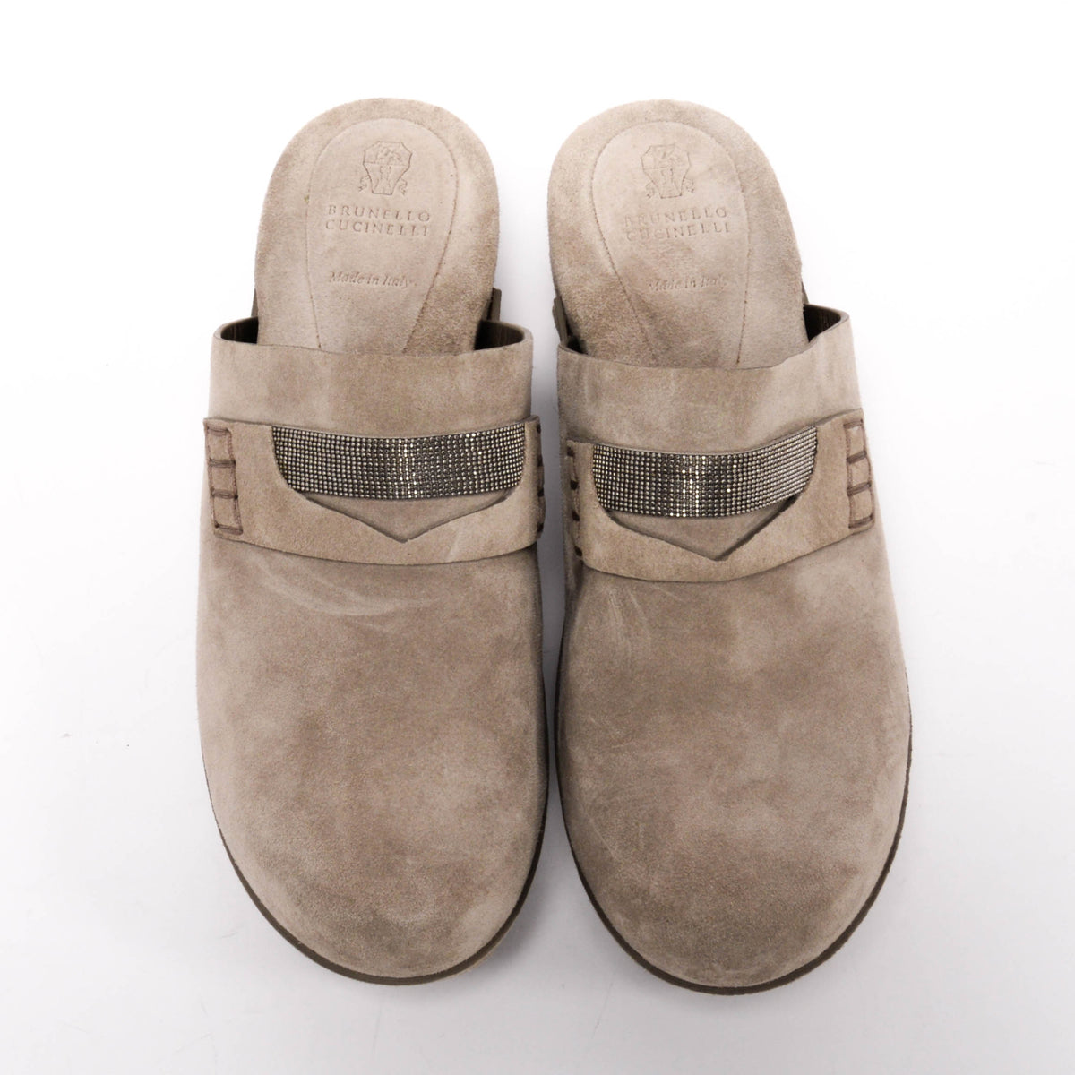 Brunello Cucinelli Grey Suede Monili Beaded Clogs 39.5