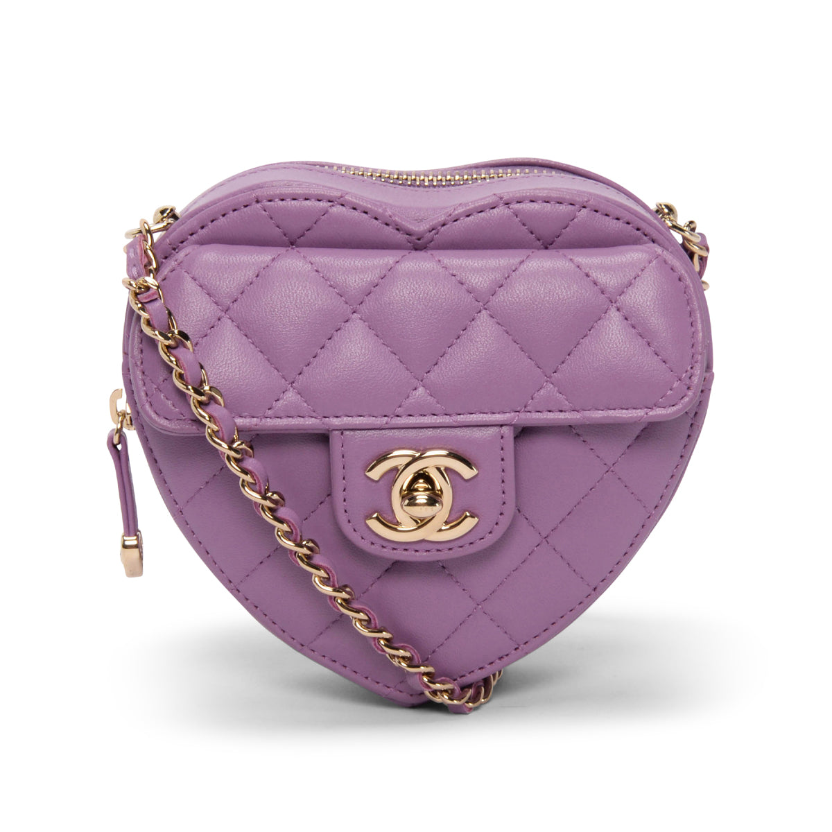 Chanel Purple Quilted Lambskin Small Heart Clutch With Chain