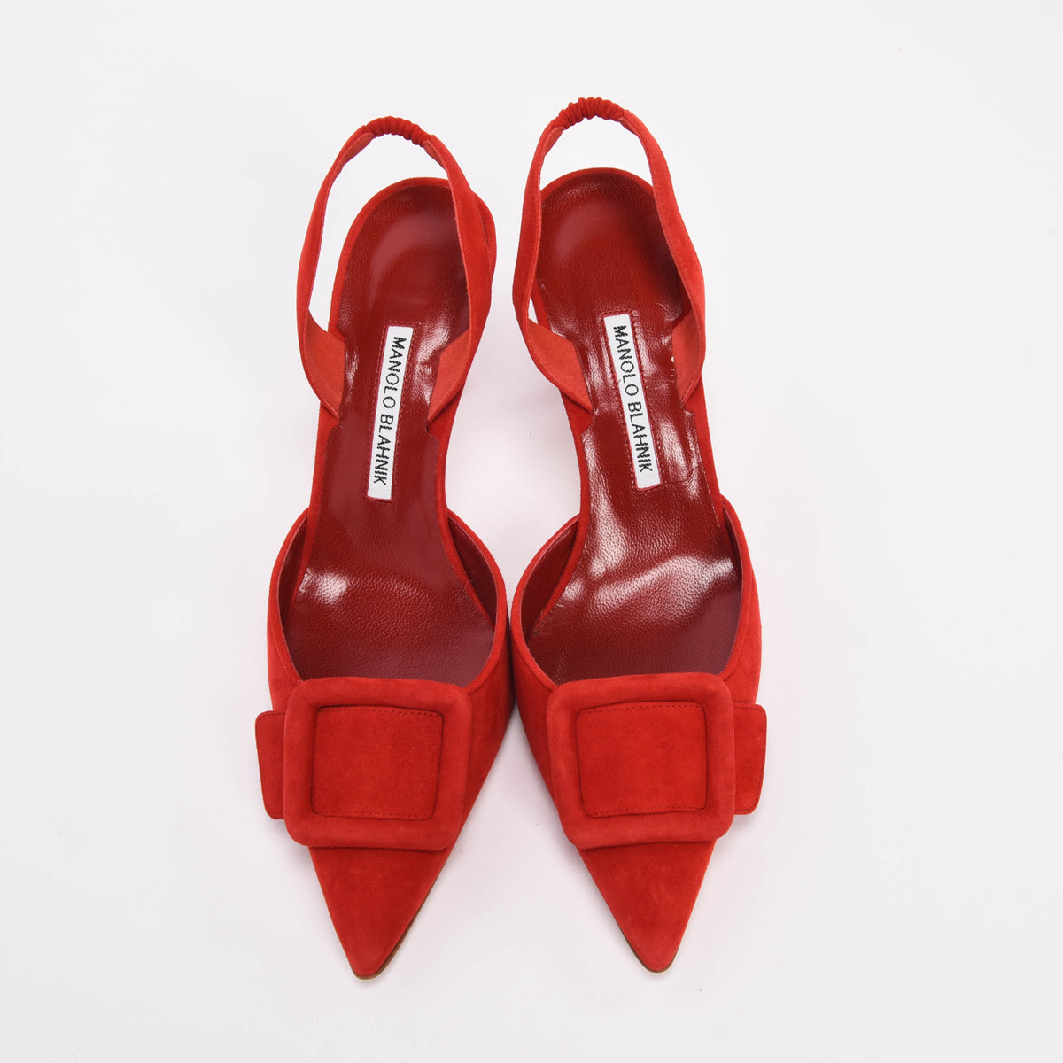 Manolo Blahnik Red Suede Maysli Buckle Slingbacks 39.5