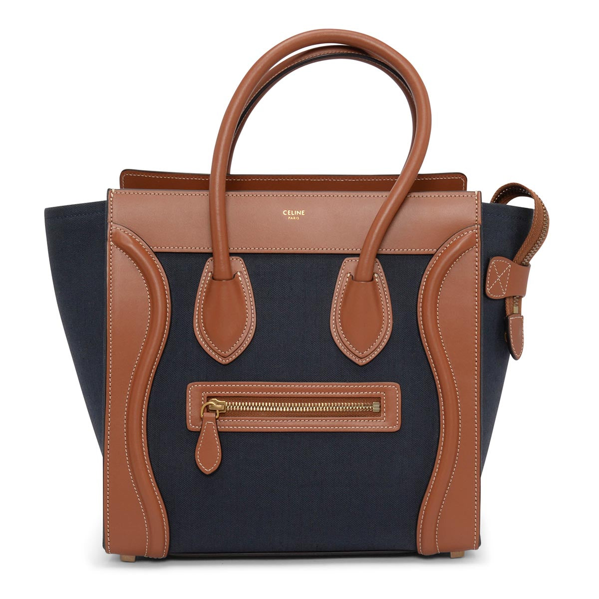 Celine Tan & Navy Canvas & Leather Micro Luggage Tote