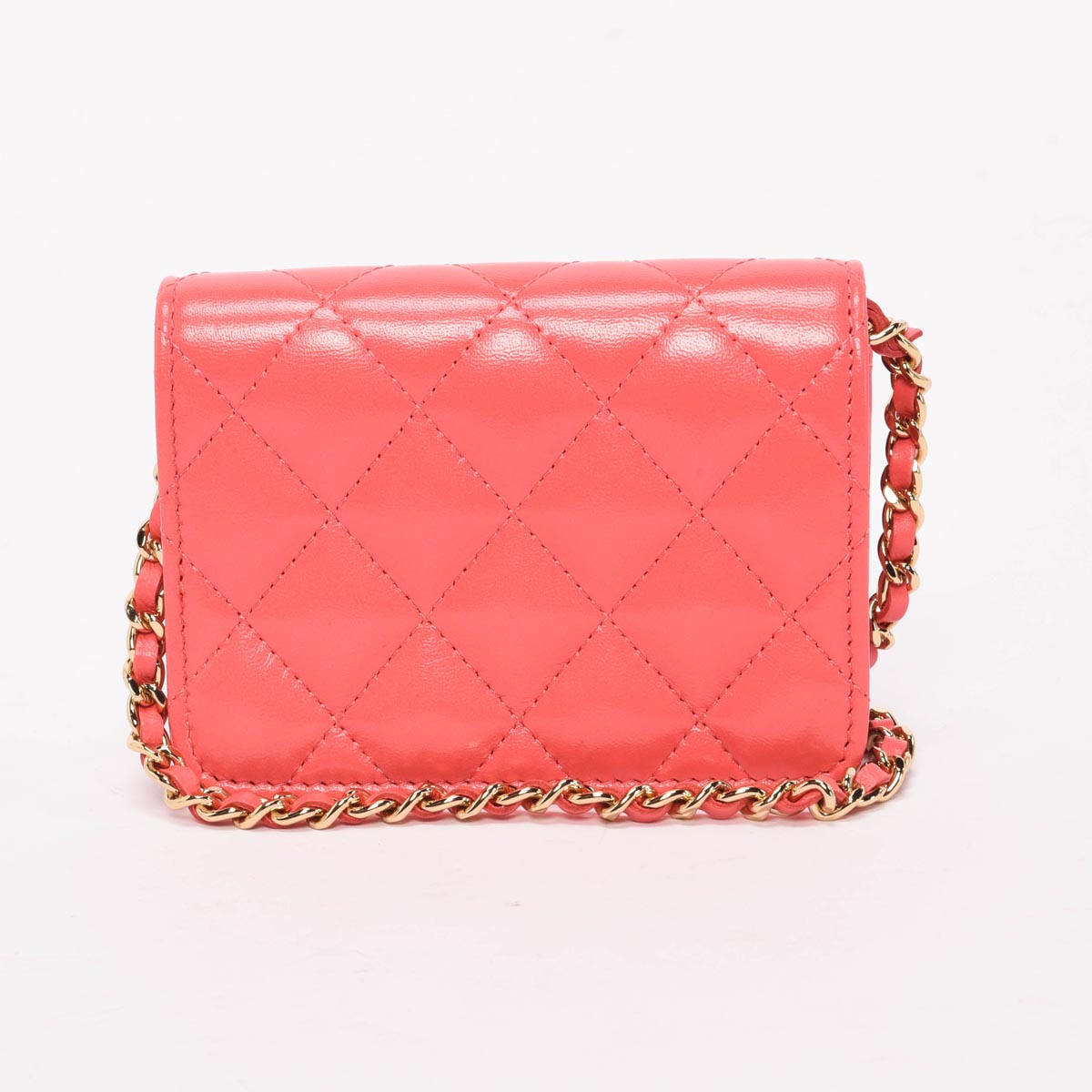 Chanel Coral Lambskin CC Clutch With Chain