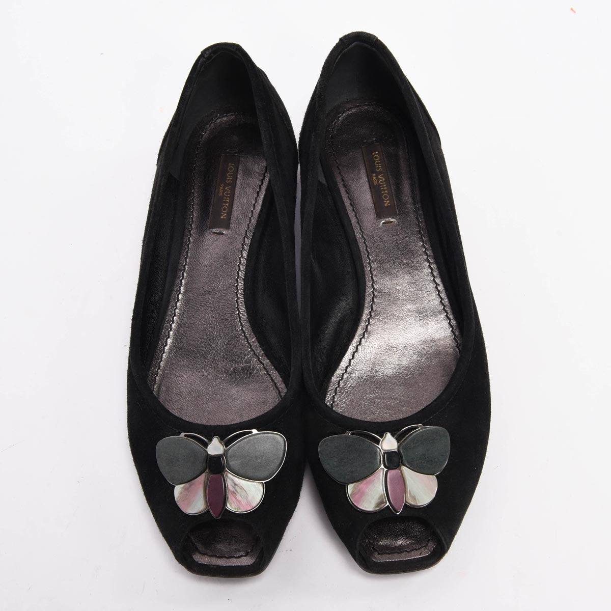 Louis Vuitton Black Suede Butterfly Flats 37.5